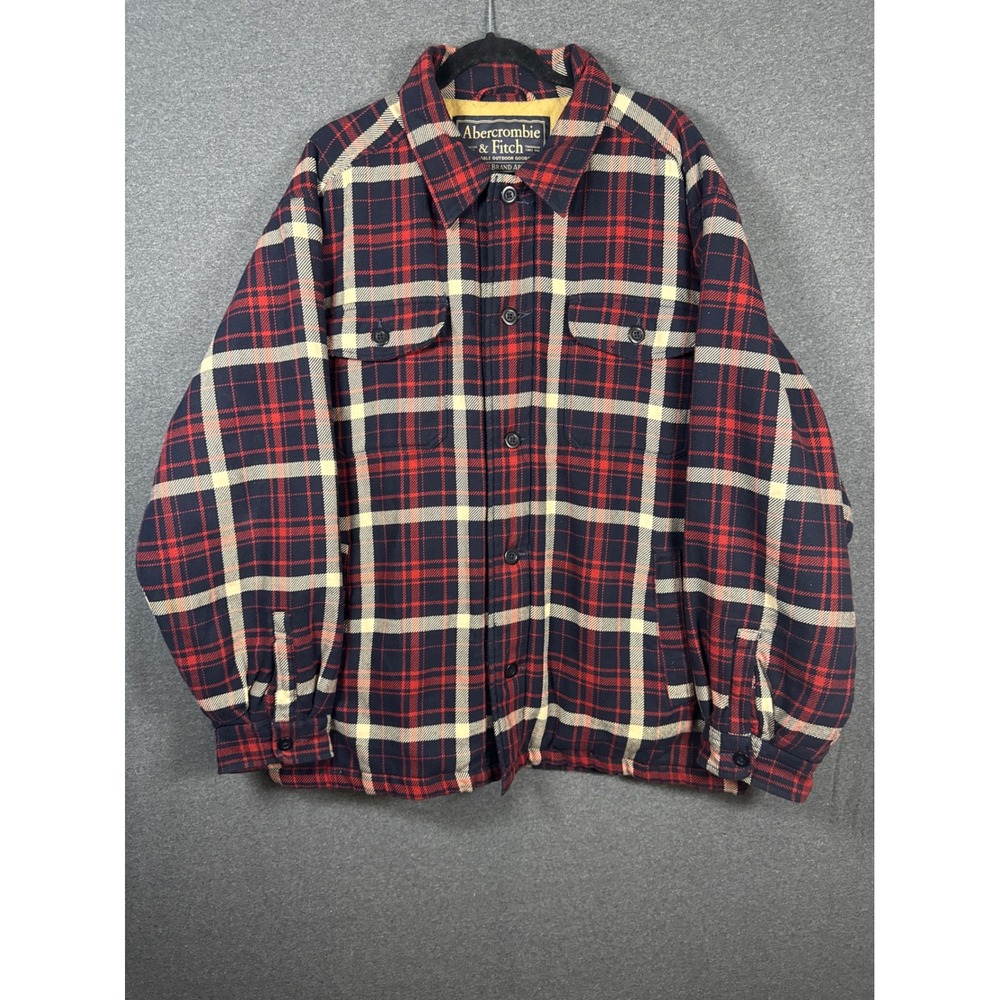 Abercrombie & Fitch Mens Large Plaid Quilted Flannel Shirt Jacket Fleece Lined